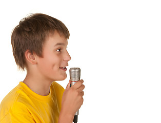 Image showing boy speking with microphone