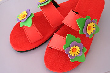 Image showing Slippers with flowers