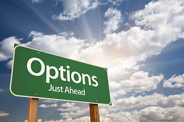 Image showing Options Green Road Sign Against Clouds