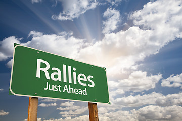 Image showing Rallies Green Road Sign Against Clouds