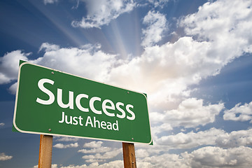 Image showing Success Green Road Sign Against Clouds