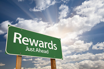 Image showing Rewards Green Road Sign Against Clouds