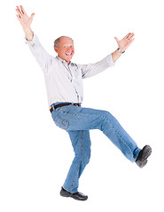 Image showing Expressive old man, enjoying by himself