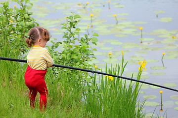 Image showing fishing littlle girl with rod