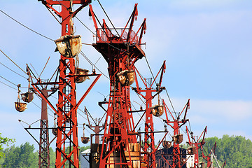 Image showing industrial cableway and moving trolleys