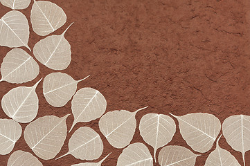 Image showing Skeletal leaves over brown handmade paper - frame