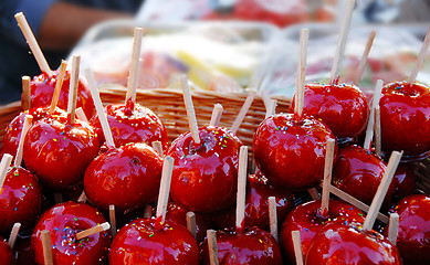 Image showing Red taffy apples