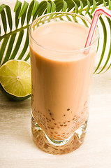 Image showing Pearl milk drink on white. Bubble tea