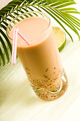 Image showing Pearl milk drink on white. Bubble tea