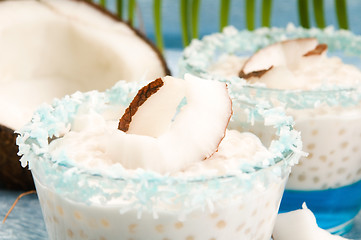 Image showing Coconut pudding with tapioca pearls and litchi jelly