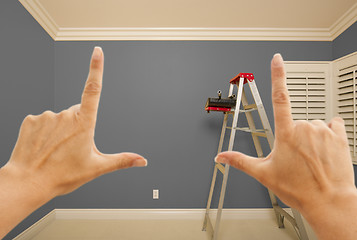 Image showing Hands Framing Grey Painted Wall Interior