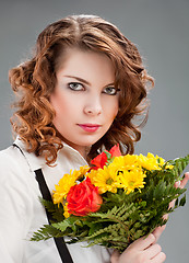 Image showing woman with a bouquet of flowers
