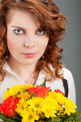 Image showing woman with a bouquet of flowers