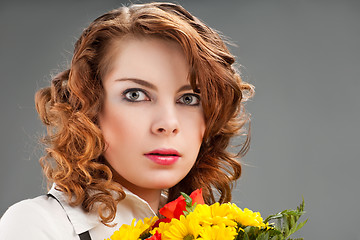 Image showing woman with a bouquet of flowers