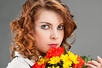 Image showing woman with a bouquet of flowers