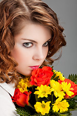 Image showing woman with a bouquet of flowers