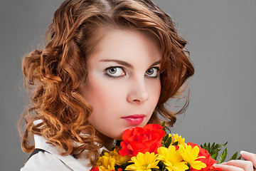 Image showing woman with a bouquet of flowers