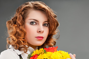 Image showing woman with a bouquet of flowers