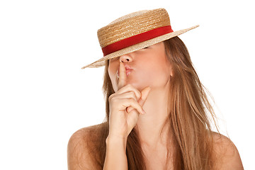 Image showing blond woman and straw bonnet