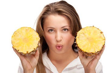 Image showing lovely blonde with pineapple