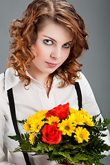 Image showing woman with a bouquet of flowers