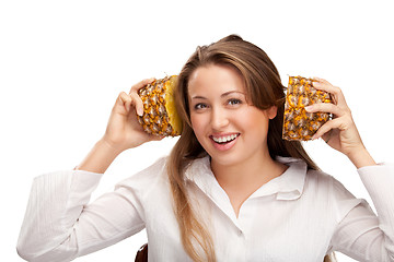 Image showing lovely blonde with pineapple