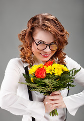 Image showing woman with a bouquet of flowers