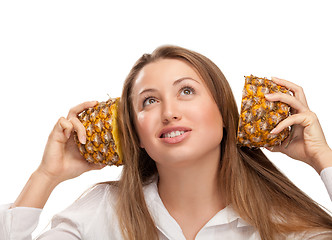 Image showing lovely blonde with pineapple