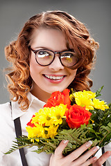 Image showing woman with a bouquet of flowers