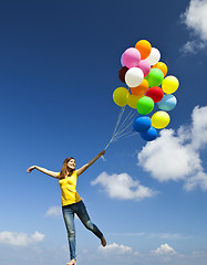 Image showing Flying with balloons