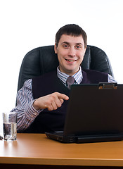 Image showing Portrait of a young businessman with laptop