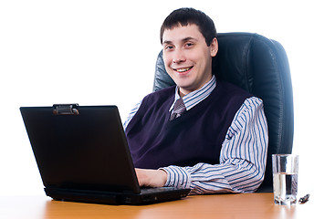 Image showing Portrait of a young businessman with laptop