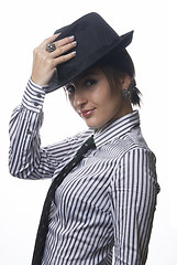 Image showing Woman with tie and hat