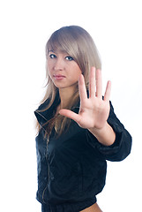 Image showing Girl with stop gesture