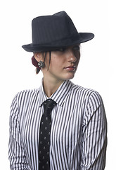 Image showing Woman with tie and hat