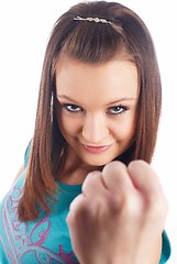 Image showing Woman showing fists