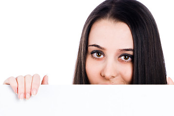 Image showing Girl behind white board