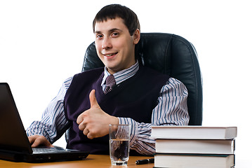 Image showing Portrait of a young businessman with laptop