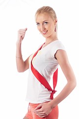 Image showing Woman with red tape