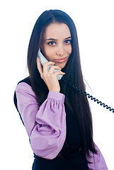 Image showing Girl with wire phone