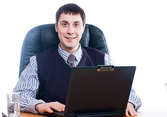 Image showing Portrait of a young businessman with laptop