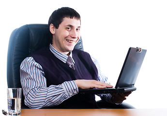 Image showing Portrait of a young businessman with laptop