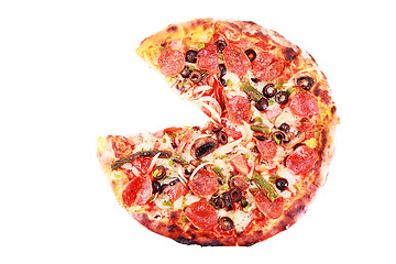 Image showing Pizza with one slice removed Isolated on white
