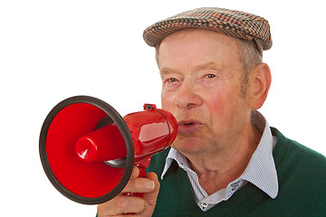 Image showing Male senior with megaphone