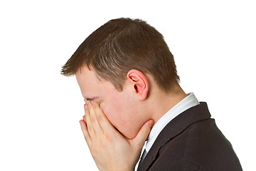 Image showing Businessman hiding his face in shame