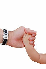 Image showing Touching Photo of a Baby Holding a Fathers Hand 