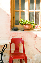 Image showing still life Greek Island cafe table