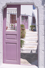 Image showing Pink house in Pyrgos, Santorini