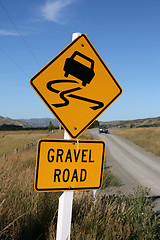 Image showing gravel road warning