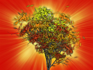 Image showing Tree with falling leaves, illustration